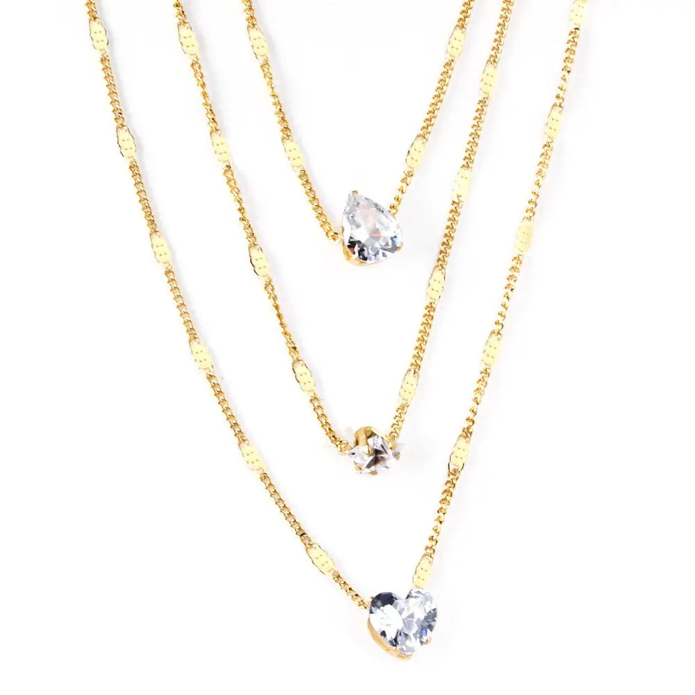 Triple Chains Necklace Heart Shape Pendant Necklace Three Layer Collier For Women Luxury Shiny Rhinestones 2022 New asonjewelry